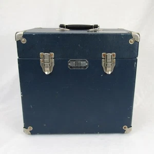 Vintage Blue Wood Box Carrying Case storage with corner hardware 8x12x13" - Picture 1 of 9