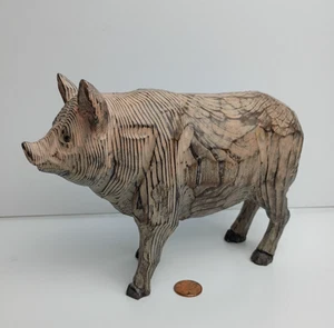 Volkskunst Massivholz geschnitzt rustikal SCHWEIN 8" lange Nase bis Schwanz & 5,5" hoch - Bild 1 von 16