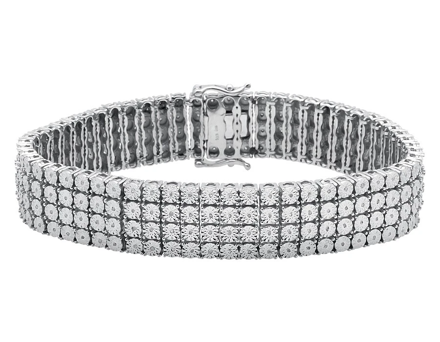 Brazalete de diamantes reales de tenis ilusión de 4 filas de plata de ley .925 de 2 quilates 8,5" Foto 1 de 4