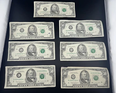 Lot of 7 X $50 U.S. Bills – Series 1990 Printing Errors & Misalignment $350 Face - Image 1 of 4