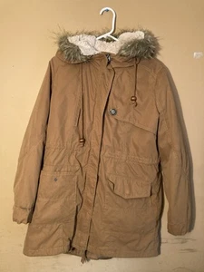 Women’s Members Only Tan Brown Hooded Jacket Coat 2 Piece Faux Fur Size Medium - Picture 1 of 14