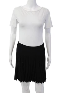 Diane Von Furstenberg Womens Pleated Ribbed Stretch Skirt Solid Black Size P - Picture 1 of 6