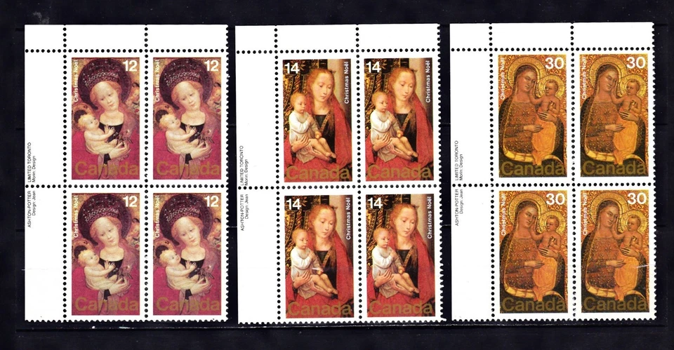 CANADA #773-775 MNH CHRISTMAS PAINTINGS OF VIRGIN & CHILD PLATE BLOCKS UL - Image 1 of 1
