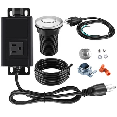 Garbage Disposal Air Switch Kit with Power Cord Kit Stainless Steel 2.5" Button - Imagen 1 de 4
