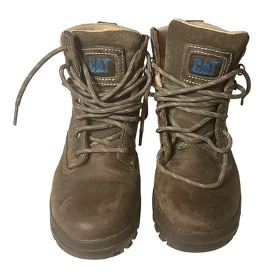 Botas de trabajo CAT Caterpillar punta de acero para mujer botas al tobillo de cuero marrón talla 6 Foto 1 de 4