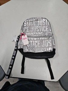 Mochila Justice Girls ¡Nueva con etiquetas gris y negra con cordón! - Imagen 1 de 8