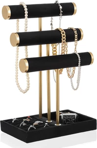 3 Tier Bracelet Holder Display - Detachable T Bar Black Velvet Bracelet - Picture 1 of 11