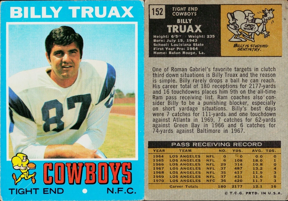 1971 Topps Football Card #152 Billy Truax - Image 1 of 1