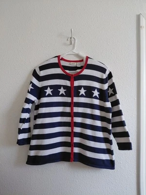 Cárdigan Cherokee De Colección Rayas Estrellas Bandera Americana 100% Algodón Talla 1X 18W/20W Foto 1 de 4