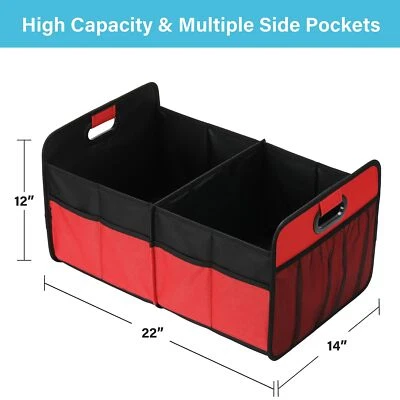 2 Compartments Red Car Trunk Organizer Collapsible Trunk Storage for Truck - Image 1 of 4