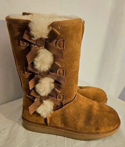 UGG Victoria KOOLABURRA Tall Soft Suede Shearling Boots Chestnut Women US 6 - Picture 1 of 8