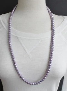 Pastell Lila Faux Perlenkette 30" Lange Perle Perlen 8mm Perle Lange Halskette - Bild 1 von 6
