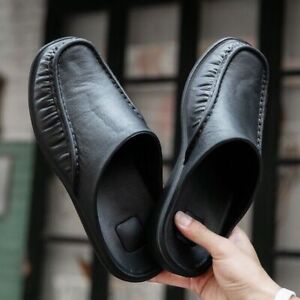 Mens Slippers Open Back House Shoe Black Slip On Comfort Indoor Outdoor Loafer