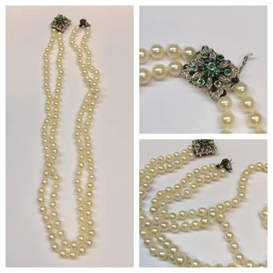 Zweireihige Akoya Perlenkette Perlen Perlencollier 750 er Gold Verschluß L 40 cm - Bild 1 von 1