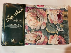 Bill Blass Floral Festival Blue Twin Sheet Set NEW Flat Fitted Pillowcase - Picture 1 of 2