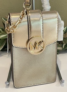 MICHAEL KORS CARMEN SMALL MINI NS PHONE CHAIN CROSSBODY BAG MK METALLIC GOLD - Picture 1 of 11