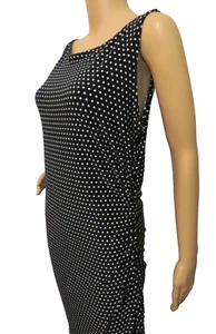 Womens XL Norma Kamali Sleeveless Black & White Mini-Dot Ruched Sides/Back Dress - Picture 1 of 16