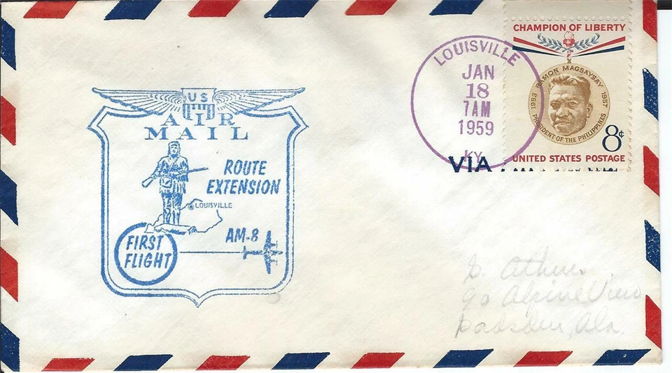 First Airmail Flight Louisville KY - Atlanta Jan 18 1959 AAMC# 54S32 - Image 1 of 1