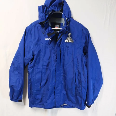 Official NFL 2012 Super Bowl XLVII 47 GDC Staff Jacket Medium Blue Full Zip Hood Cover