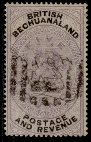 BRITISH BECHUANALAND QV SG21, $5 lilac & black, USED Cover