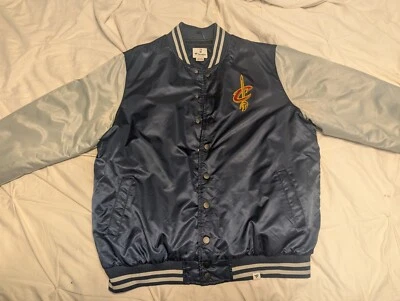 Cleveland Cavaliers Fanatics Twill Satin Varsity Navy Silver Full Snap Jacket - Image 1 of 4