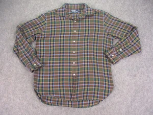 Polo Ralph Lauren Mens Shirt Large Green Blue Plaid Cotton Flannel Classic Italy - Picture 1 of 16