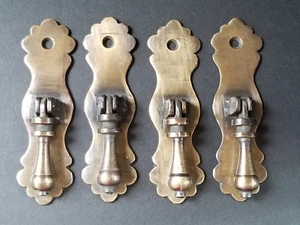 4 Ornate teardrop pendant Brass Handles drawer pulls scalloped back 3 3/4" #H41 - Picture 1 of 9