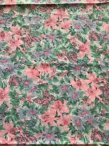 Vintage Floral Fabric Blue pink Green Cotton Or Polycotton  - Picture 1 of 3