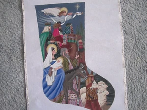 LIZ Goodrick-Dillon Christmas Stocking Needlepoint Canvas Hand painted Large - Picture 1 of 3