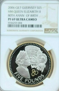 2006 GIBRALTAR SILVER 5 POUNDS ELIZABETH II 80TH ANNIV NGC PF 69 ULTRA CAMEO TOP - Picture 1 of 3