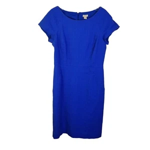 J. Crew Women 12 Blue Textured Cap Sleeve Knee Length Sheath Dress - Picture 1 of 9