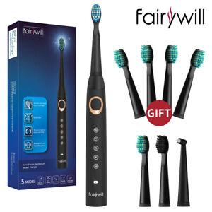 Fairywill Sonic Electric Toothbrush Rechargeable 5 Modes & Soft Hard Brush Heads