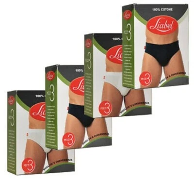 3-6-12 SLIP UOMO LIABEL 100% COTONE BIANCO NERO GRIGIO BLU MUTANDA BOXER INTIMO