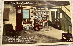 Postkarte Irish Home Sweet Home mit Gedicht von Eva Brennan verschickt 1950 Chrom - Bild 1 von 2