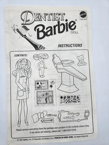 Barbie Dentist Doll 1997 Instructions Manual Mattel Talking Barbie Playset - Picture 1 of 6