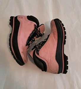 Timberland Women's ACT Pink & Black Leather Chukka Booties Lace Up 8.5M - Picture 1 of 7
