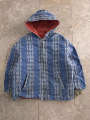 Vintage 60s 70s Women's Blue Reversible Women's Ski Parka Jacket Cotton M Smock - Image 1 of 4