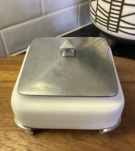 Arte Italica & Marinoni Pewter White Ceramic 4.5” Square Lidded Keepsake Dish - Picture 1 of 12