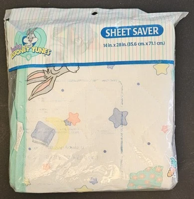 Vintage 1998 Sheet Saver 14 in X 28 in Baby Looney Tunes Bugs Bunny Tweety Bird - Image 1 of 2