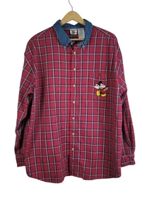 Camisa Botón Cuadros Catálogo Disney Roja Azul XL Bordada Mickey A-OK De Colección - Imagen 1 de 8