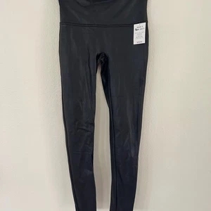 NWT Spanx Black Faux Leather Leggings Full Length High Rise Women’s Size Large - Picture 1 of 8