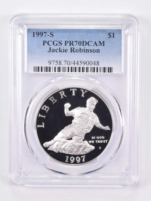 PR70 1997-S DCAM Jackie Robinson Commemorative Silver Dollar PCGS *6140 - Image 1 of 4