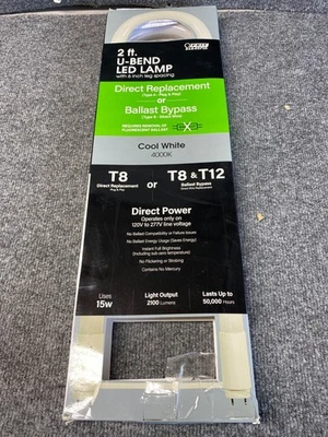 Feit Electric LED 15W T8/T12 U-Bend Ballast Bypass Bulb, 4000K, - Image 1 of 3