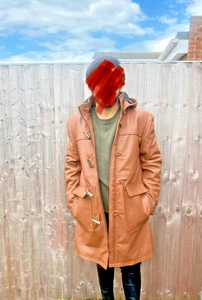 Men’s Genuine Cowhide Leather Long Jacket with Fleece Lining and Detachable Hood - Picture 1 of 6
