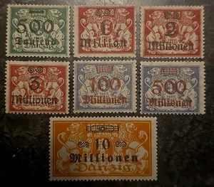 Danzig Scott 141\\155 Hyper Inflation Surcharged 1923 Lot Of 7 MH - Picture 1 of 1