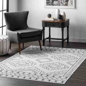 2x3 Noa White SpinClean Washable Area Rug, Stain-Resistant, Non Slip Backing - Picture 1 of 6