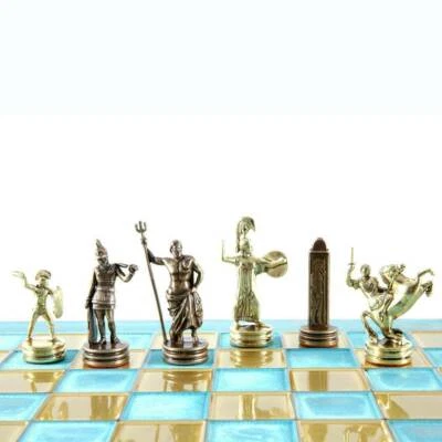 Manopoulos Greek Mythology Chess Set - Brass Copper Pawns - Blue oxidized chess - Image 1 of 4