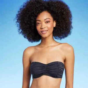 Women's Shade & Shore Shirred Bandeau Underwire Bikini Top Gray Shine 32B NWT - Picture 1 of 12