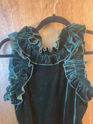 Body con volantes de terciopelo verde oscuro TCEC. Hermoso y elegante. Nuevo. Talla mediana Foto 1 de 4