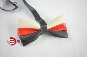 Mens PVC Faux Leather Black Red White Shining Bowtie Bow Tie Wedding Party BOW33 - Picture 1 of 4